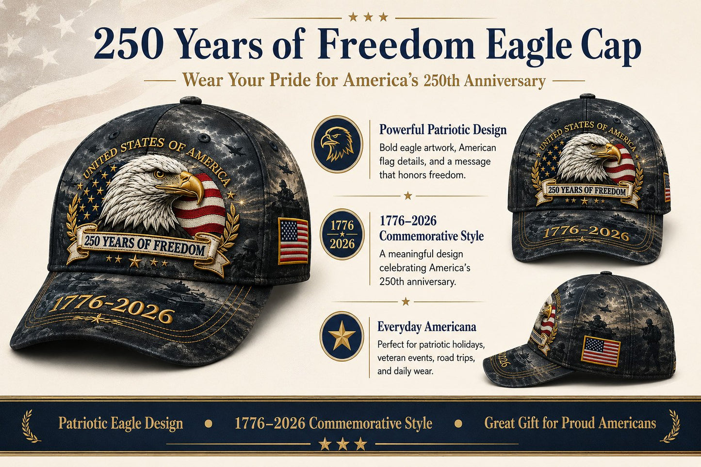✨250 Years of Freedom Eagle Cap❤️A proud tribute to America’s strength, sacrifice, and enduring spirit