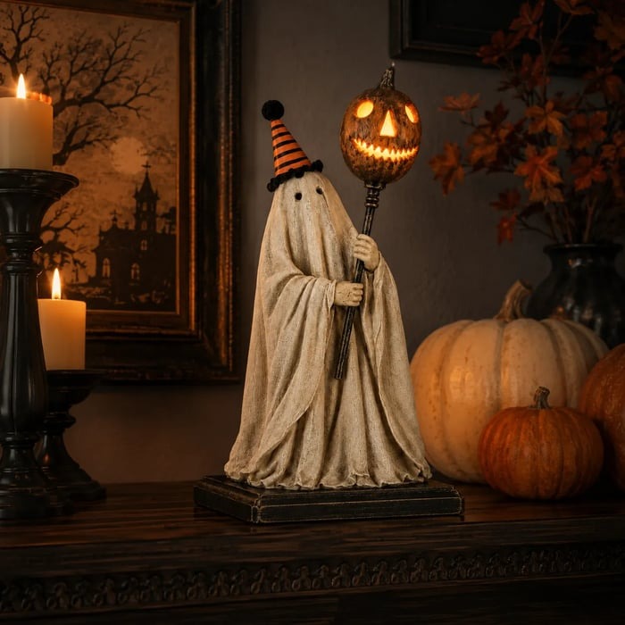 ๐Limited Time Sale 49% OFF Lighted Vintage Ghost Figurine with Glowing Pumpkin Staff ๐ป๐ก