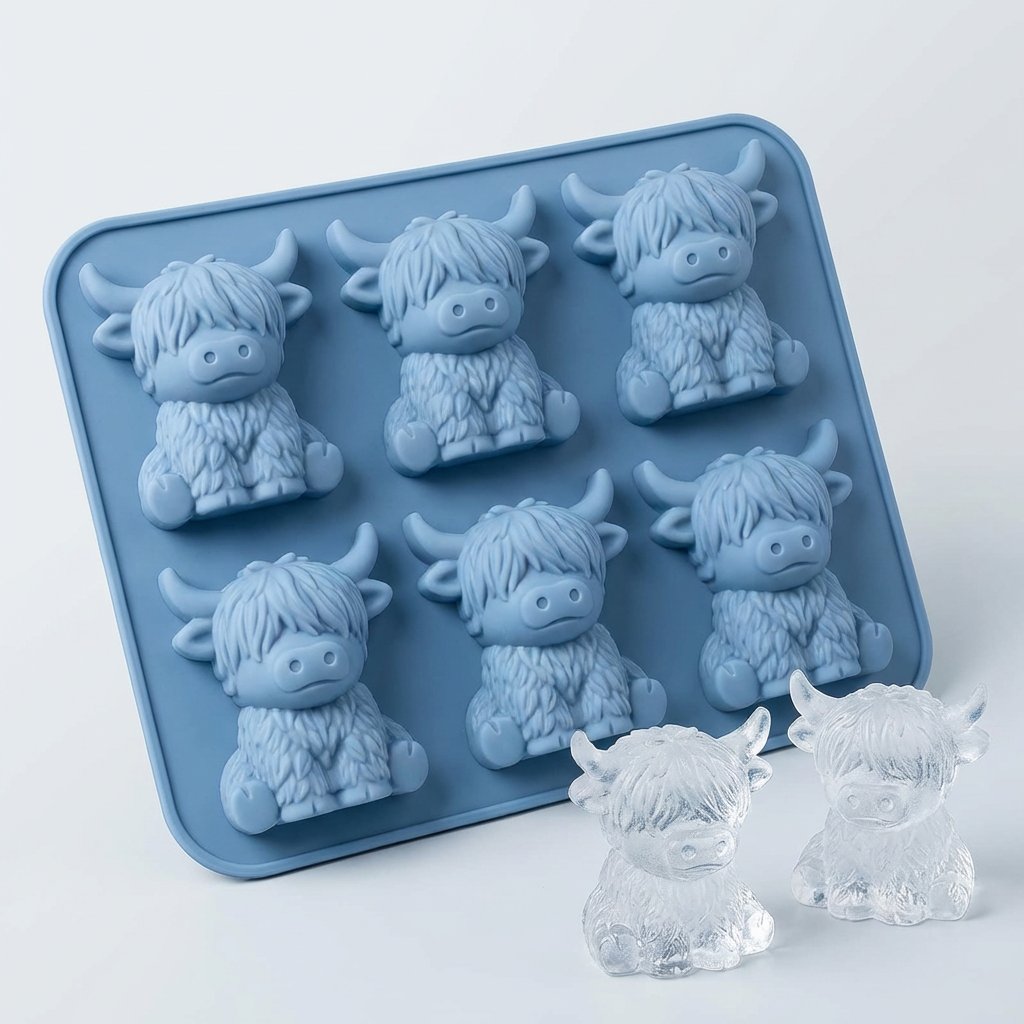 🐮6‐Cavity Mini Highland Cow Ice Cube & Dessert Mold 🧊🍪 Cute 3D Ice for Drinks, Parties & Gifts💕