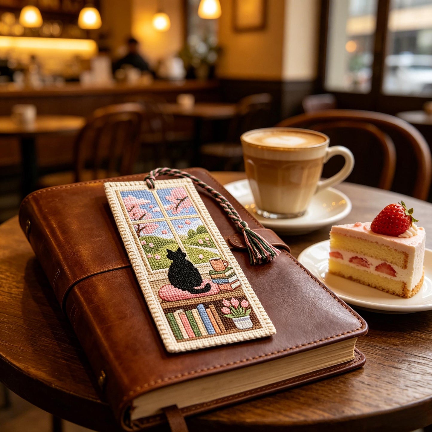 🐈📚Seasonal Cat Cross Stitch Bookmark – Cozy Reading Companion