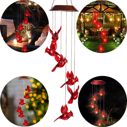 Solar-Powered Cardinal Bird Bell Lights for Garden & Patio