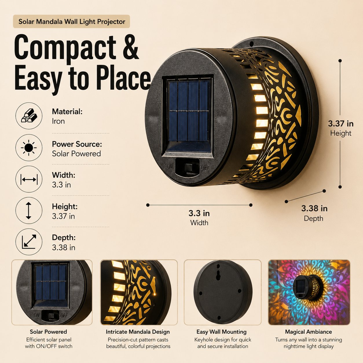 🔥Solar Mandala Projector Light Patio Ambient Decor