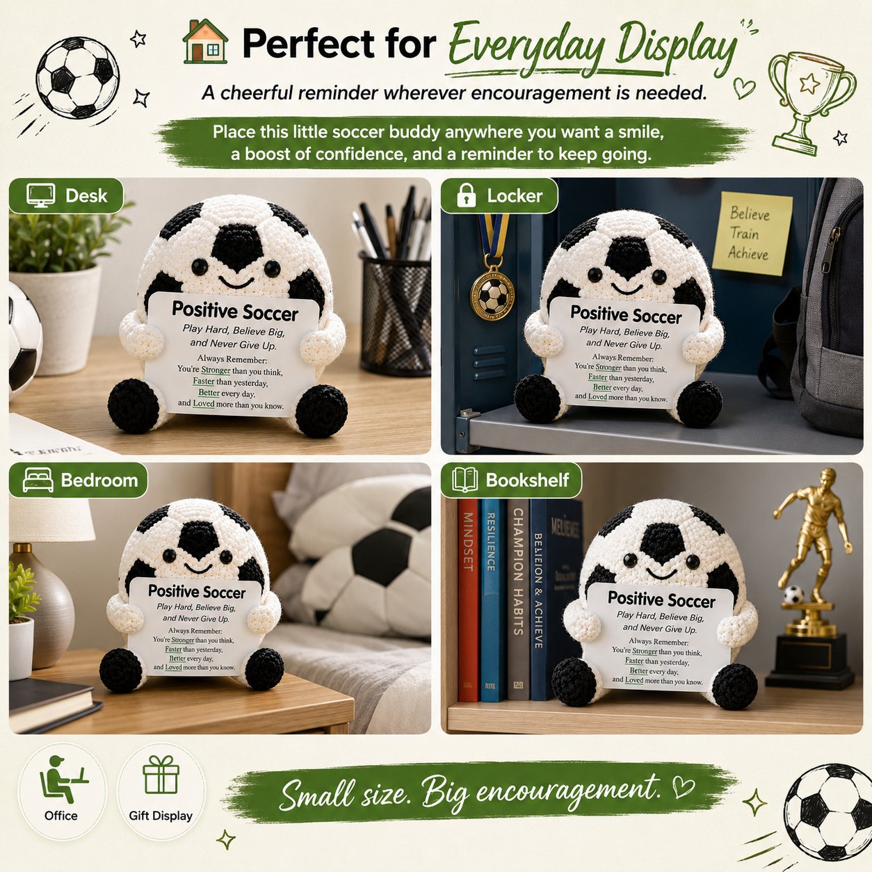 🔥Last Day: BUY 3 GET 1 FREE - ⚽ Positive Soccer Buddy|Handmade Crochet Encouragement Gift 💚