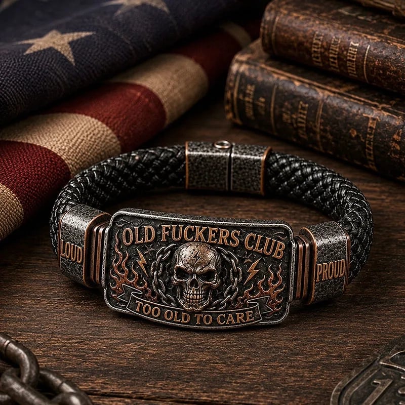 🔥LAST DAY 50% OFF - 💀Old Fuckers Club Men's Vintage Skull Flame Biker Braided Bracelet Gift Set