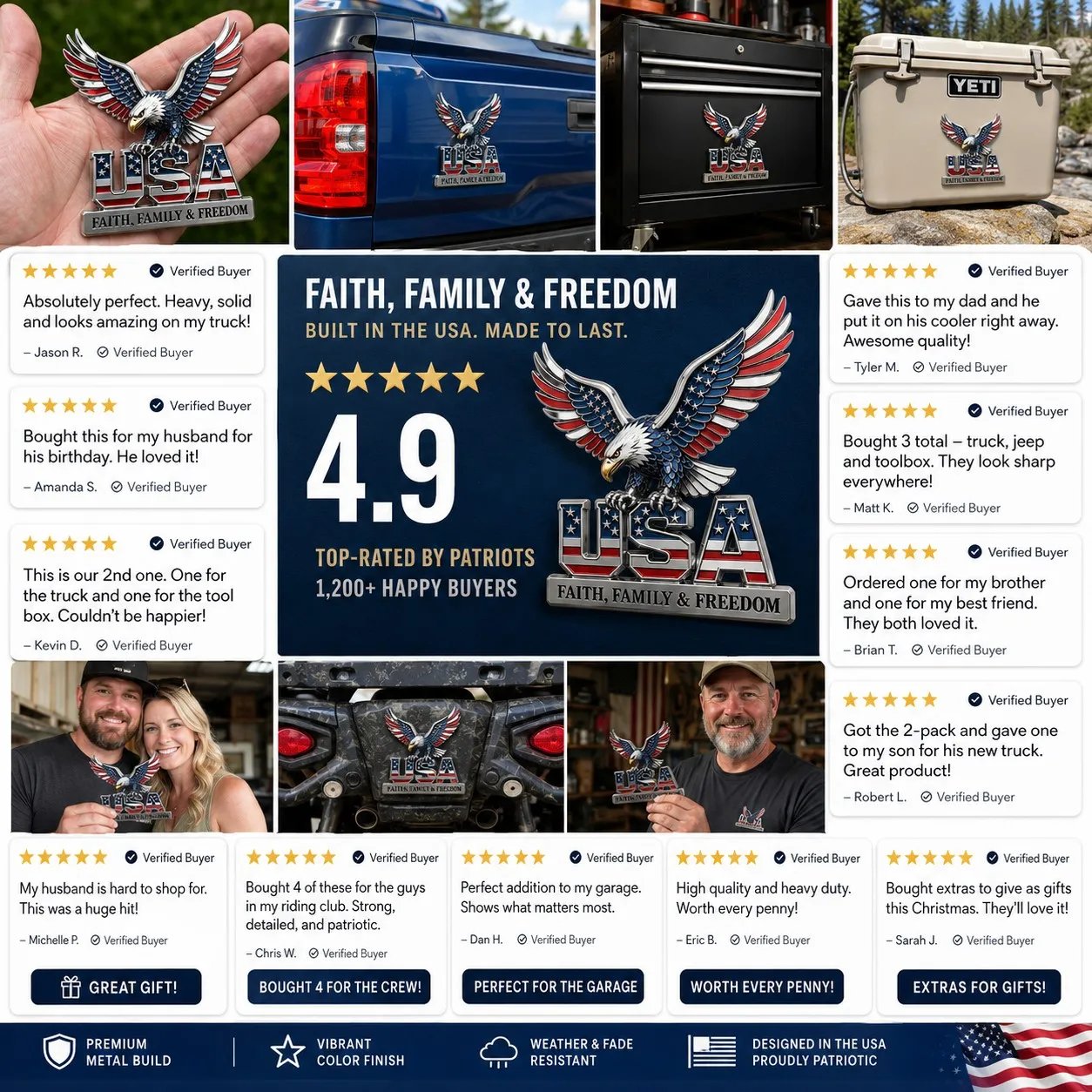 🇺🇸250th Anniversary 50% OFF - ★USA Faith, Family & Freedom★ Metal Emblem