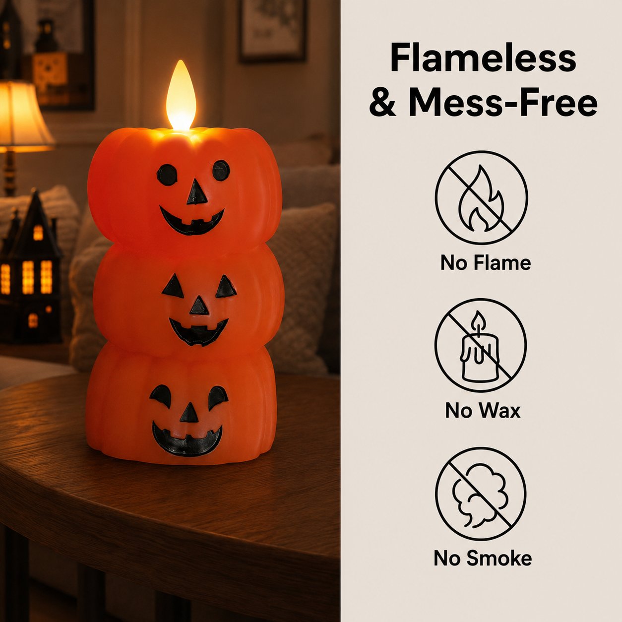 🍂🎃Flameless LED Pumpkin Stack Candle - Flickering Halloween Decor