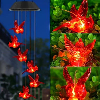 Solar-Powered Cardinal Bird Bell Lights for Garden & Patio