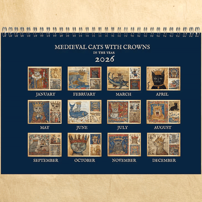 Medieval Cats with Crowns Calendar 2026