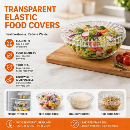 100PCS Plastic Bowl Covers – Elastic Reusable Food Wrap