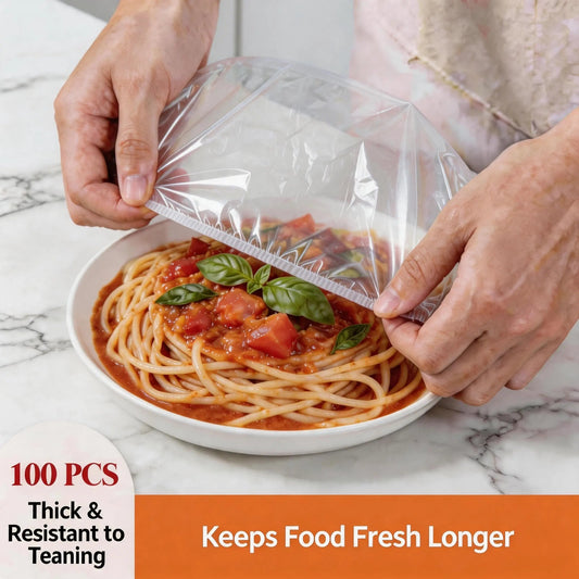 100PCS Plastic Bowl Covers – Elastic Reusable Food Wrap