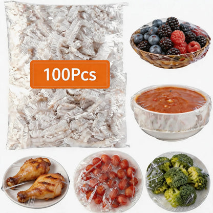 100PCS Plastic Bowl Covers – Elastic Reusable Food Wrap