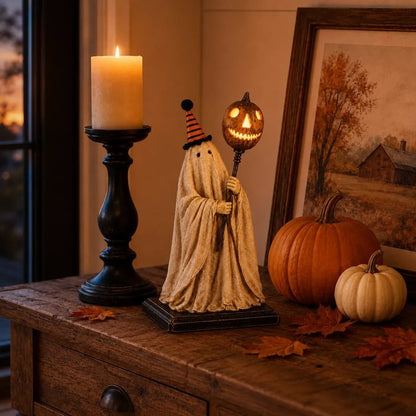 🏆Limited Time Sale 49% OFF Lighted Vintage Ghost Figurine with Glowing Pumpkin Staff 👻💡