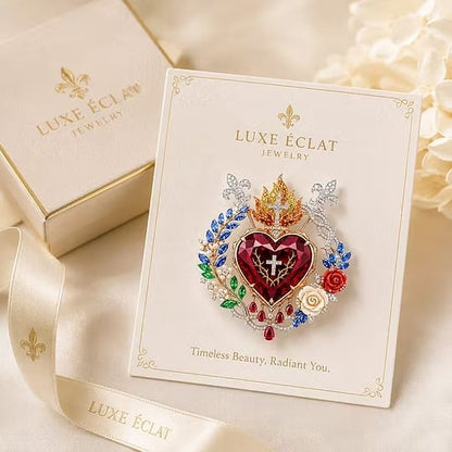 ❤️ Sacred Heart Floral Gemstone Brooch | Vintage Palace-Inspired Statement Pin