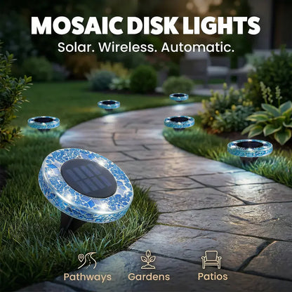 ⏳LAST DAY BUY 3 GET 1 FREE!!💎🌟Solara™ Solar Outdoor Mosaic Disk Lights – Waterproof Decorative LED Pathway Garden Lights, Auto-On at Dusk, No Wiring Needed