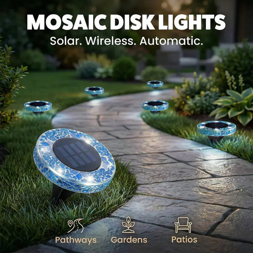 ⏳LAST DAY BUY 3 GET 1 FREE!!💎🌟Solara™ Solar Outdoor Mosaic Disk Lights – Waterproof Decorative LED Pathway Garden Lights, Auto-On at Dusk, No Wiring Needed