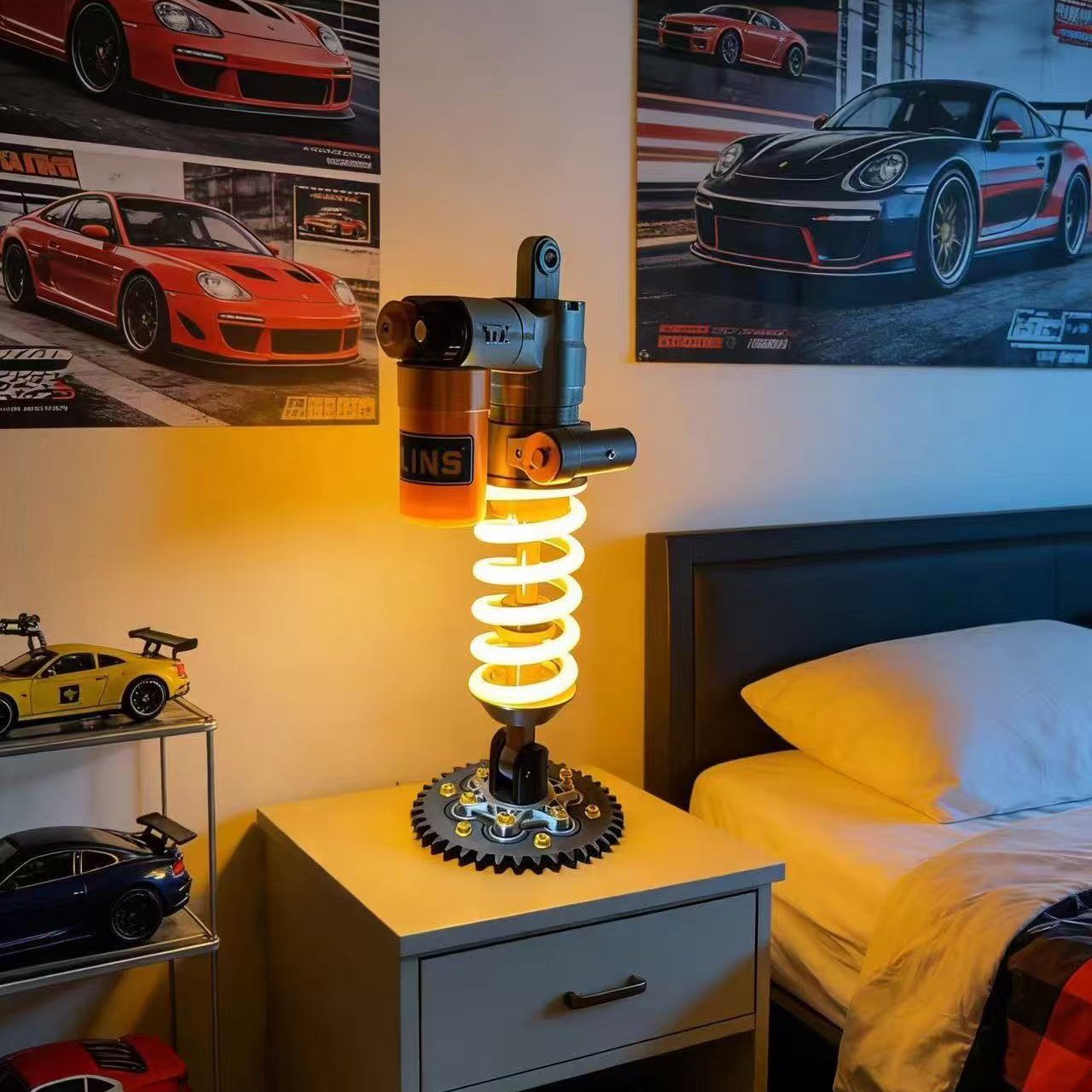 🏎️ Suspension-Inspired Shock Absorber Desk Lamp Adjustable LED Light for Gamers, Gearheads & Car Lovers