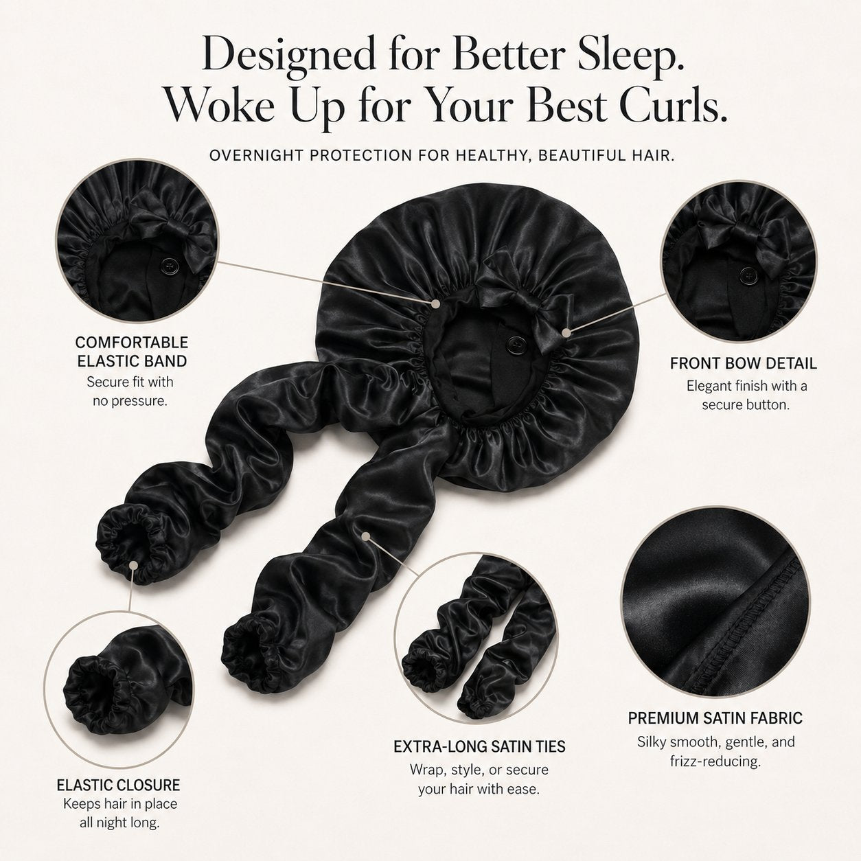 Satin/Silk Bonnet for Long Curly Hair