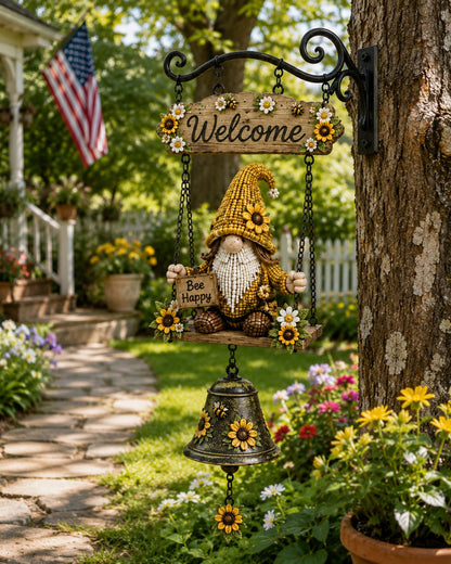 Patriotic Gnome Welcome Bell｜Americana Porch & Garden Hanging Decor