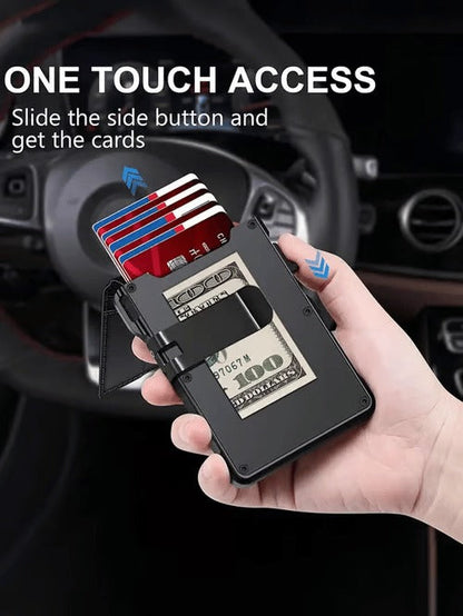 ⚡70K+ SOLD !-Wallet for Men - with Pop Up Aluminum Case Money Clip Slim Leather Slots Credit Card Holder RFID Blocking Bifold Minimalist Wallet