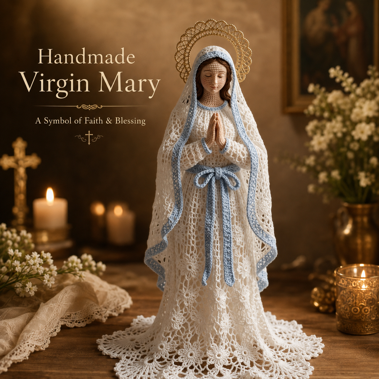 🤍 Our Lady of Grace 🤍 Handmade Crochet Virgin Mary Statue A Symbol of Faith & Blessing 🙏