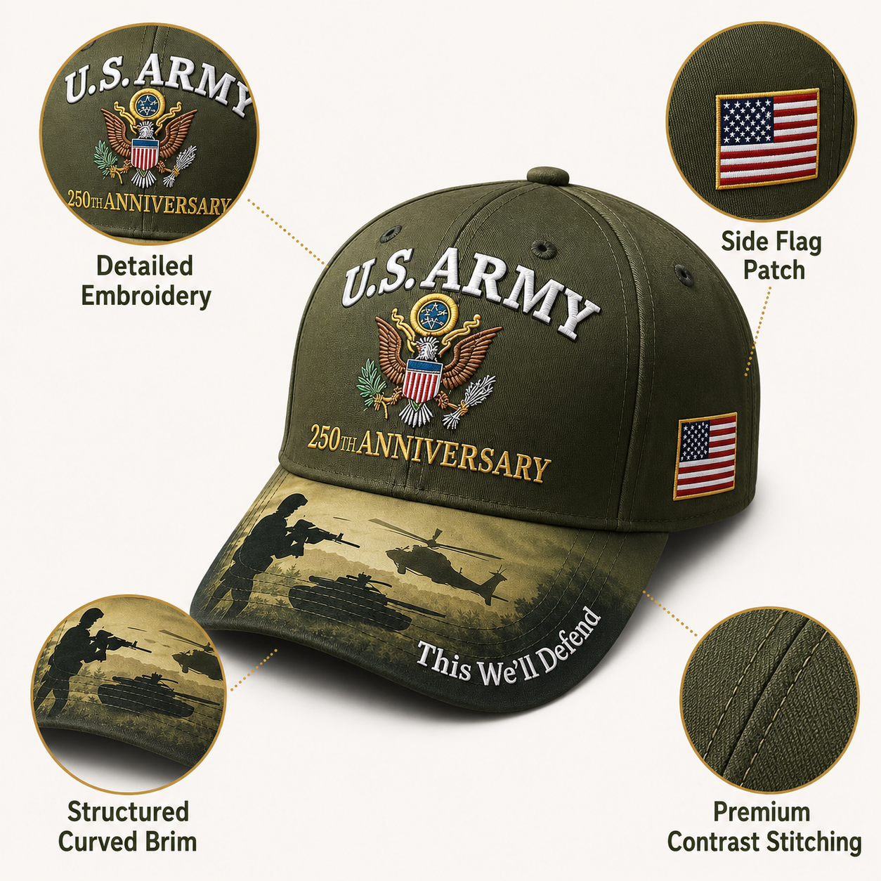 🔥 Father’s Day Sale - ❤️ U.S. Army 250th Anniversary Commemorative Embroidered Cap 🇺🇸