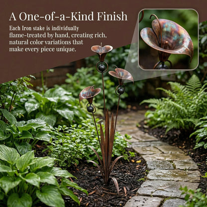 🏡Flamed Copper Three Calla Lilies Garden Stake with Bells