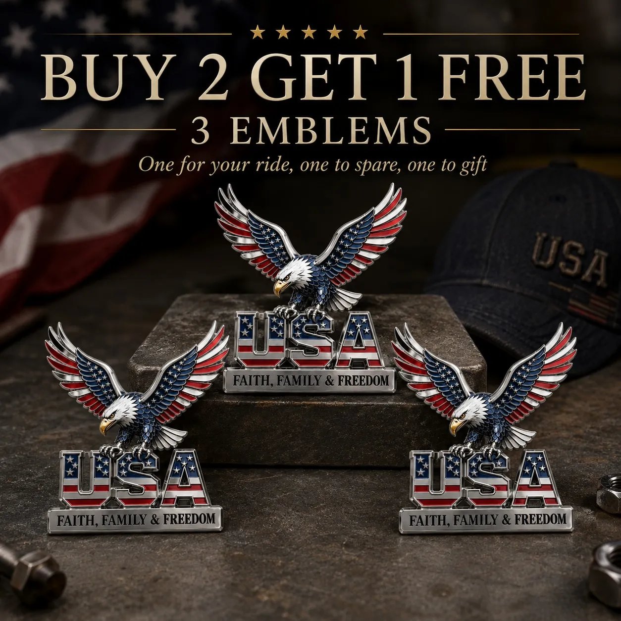 🇺🇸250th Anniversary 50% OFF - ★USA Faith, Family & Freedom★ Metal Emblem