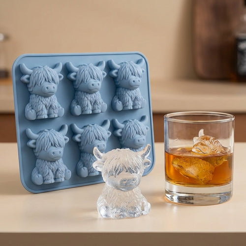 🐮6‐Cavity Mini Highland Cow Ice Cube & Dessert Mold 🧊🍪 Cute 3D Ice for Drinks, Parties & Gifts💕