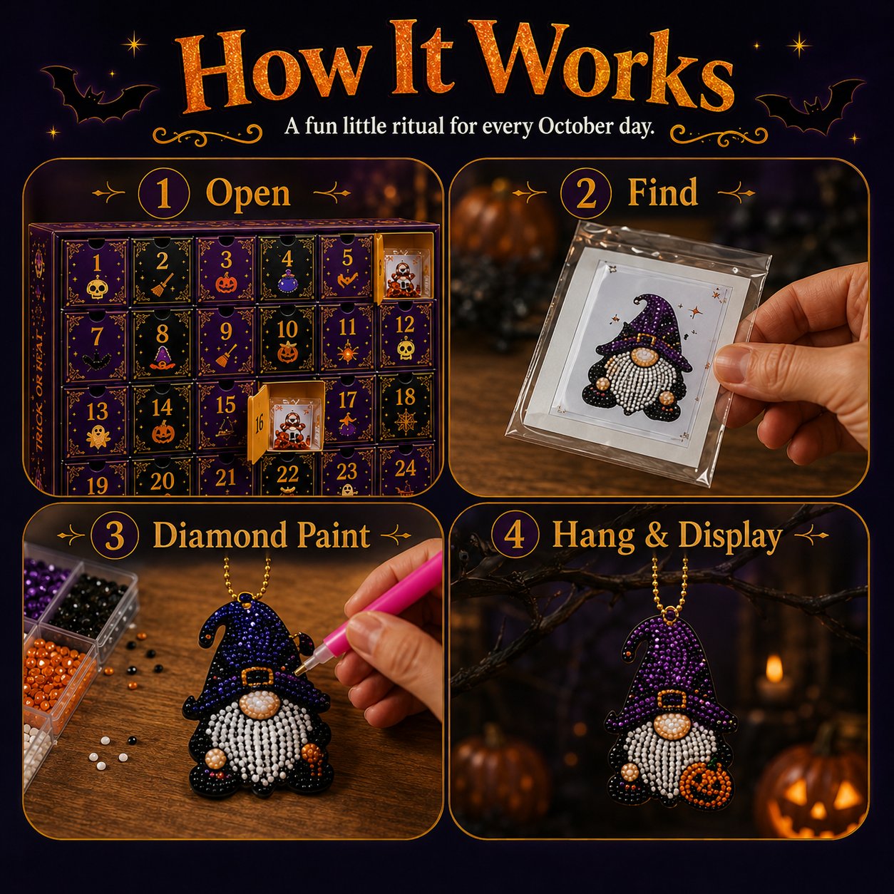 🎉✨ 31 Days of Gnome Surprises Halloween Diamond Painting Advent Calendar
