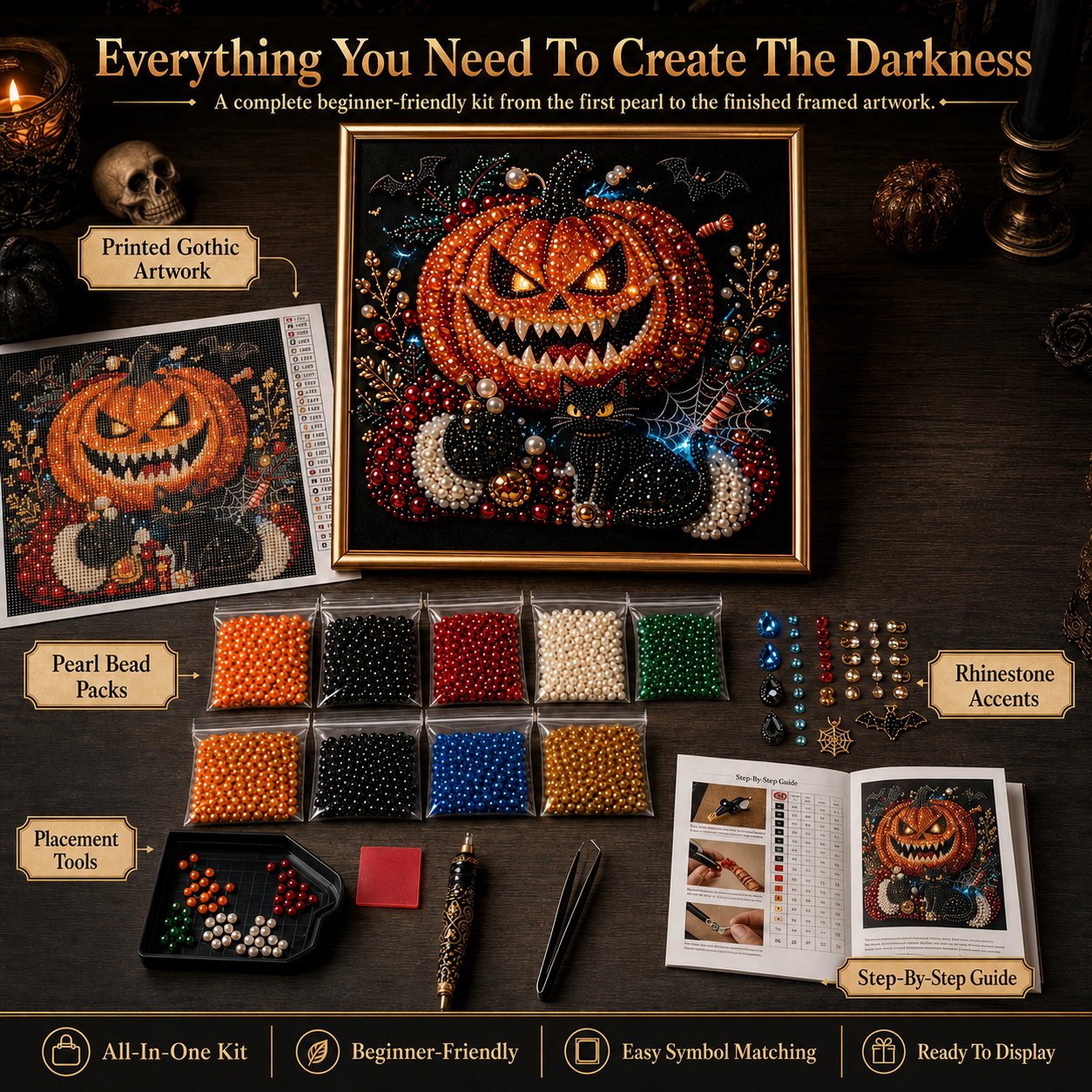 🔥 LAST DAY 49% OFF – 🖤 Premium 3D Pearl Dark Gothic Diamond Painting Art Kit | Luxury Flocked Canvas with Scratch-Resistant Non-Fading Pearl Beads DIY Dark Academia Decor 💀🕯️✨