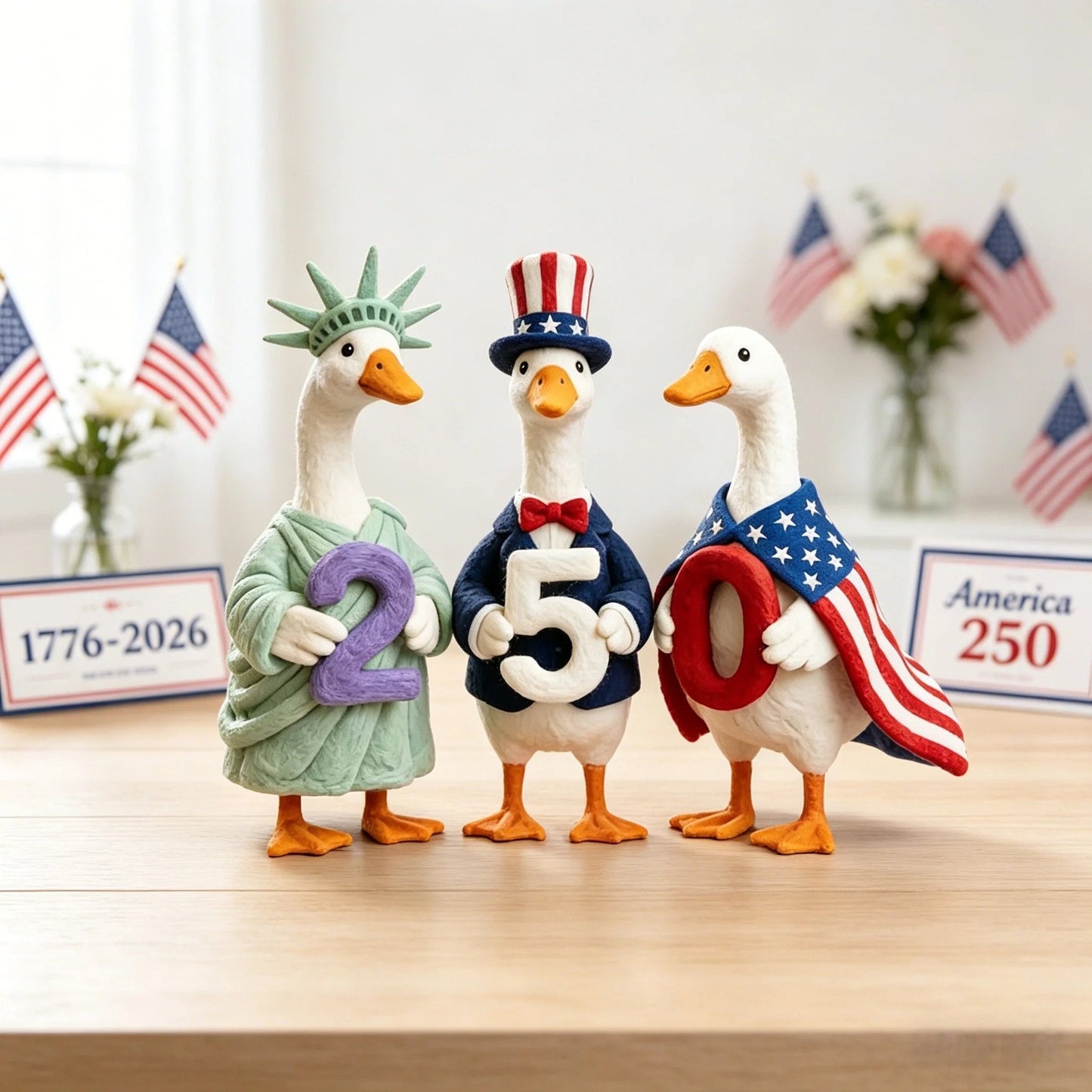 Whimsical "USA 250" Patriotic Geese Centerpiece