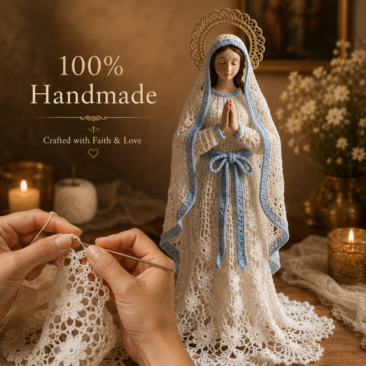 🤍 Our Lady of Grace 🤍 Handmade Crochet Virgin Mary Statue A Symbol of Faith & Blessing 🙏