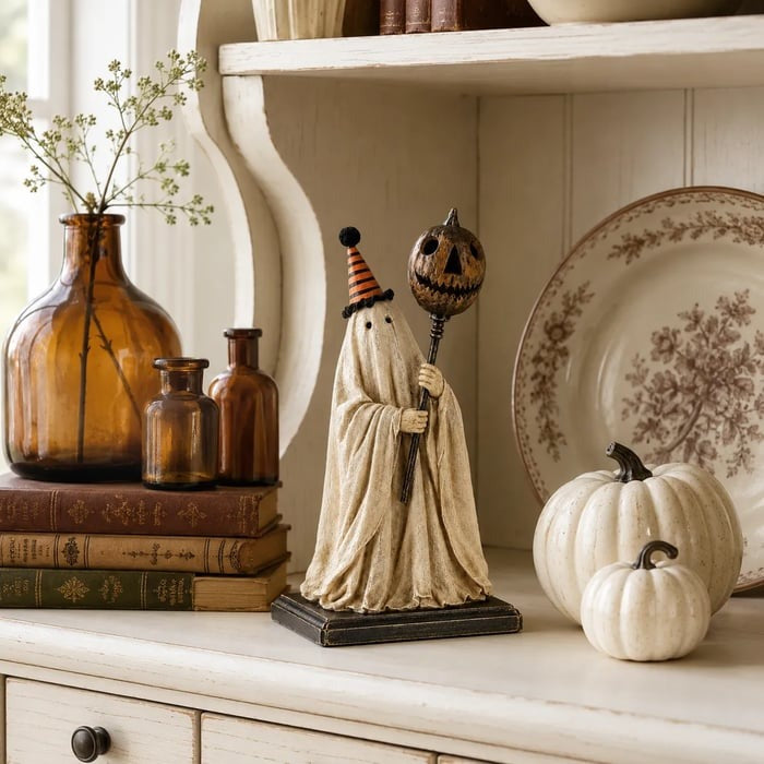 🏆Limited Time Sale 49% OFF Lighted Vintage Ghost Figurine with Glowing Pumpkin Staff 👻💡