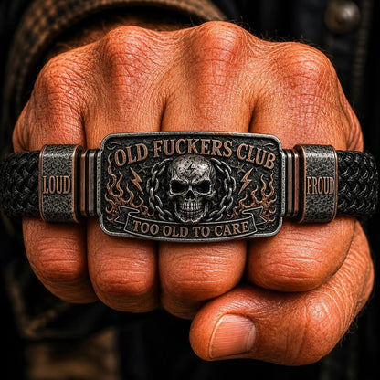 🔥LAST DAY 50% OFF - 💀Old Fuckers Club Men's Vintage Skull Flame Biker Braided Bracelet Gift Set