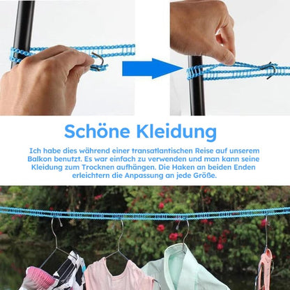 Verstellbare windfeste Wäscheleine mit Haken – Robuste mobile Wäscheleine für Reisen, Camping, Garten & Zuhause