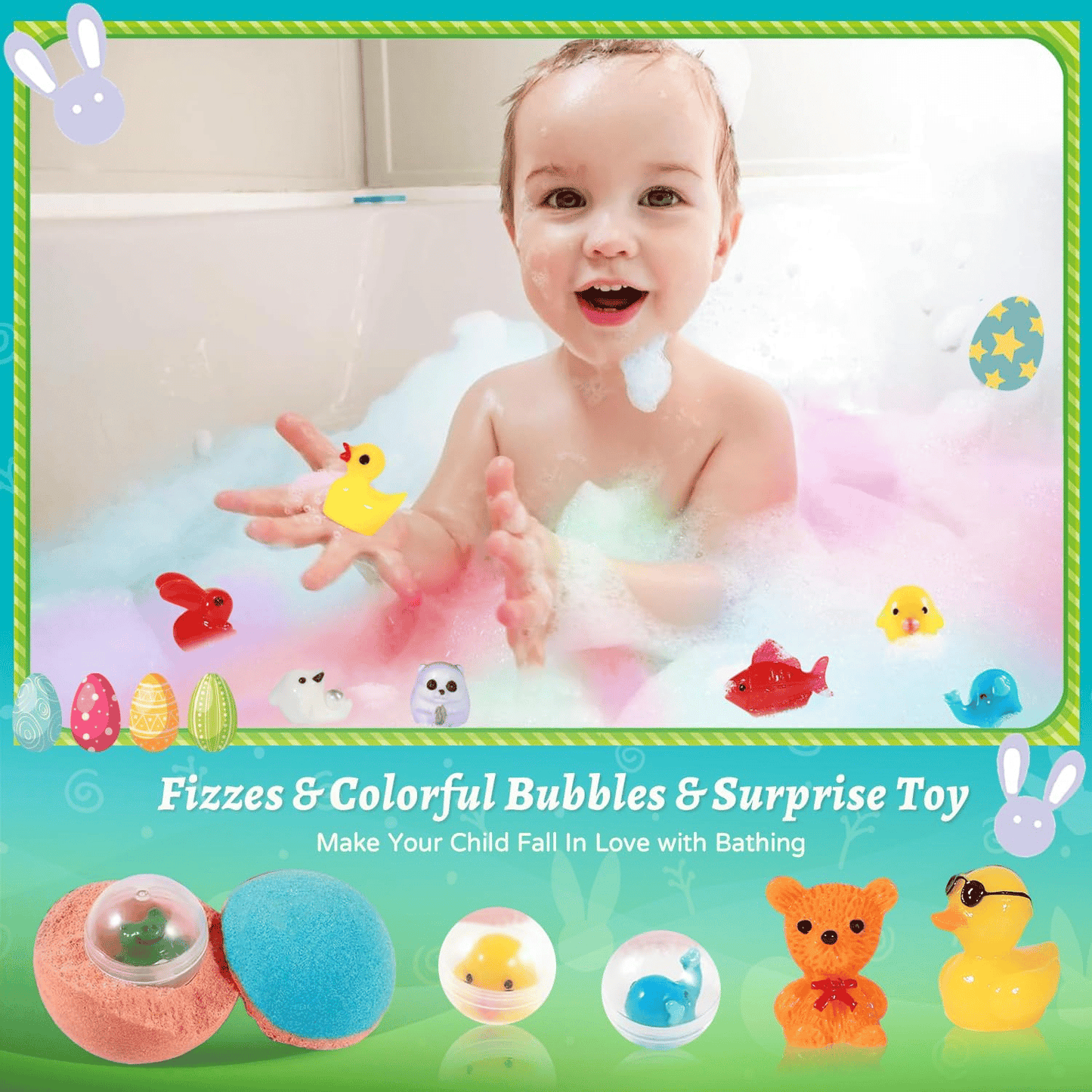 🛁 Natural Bath Bombs for Kids with Mega Bubbles & Surprise Inside 🥚✨