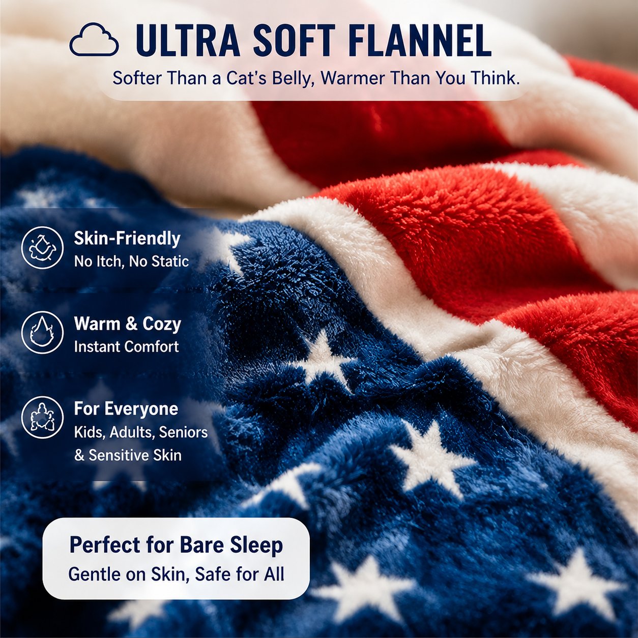 🇺🇸❤️American Flag Flannel Blanket — Ultra-Soft Flannel | Non-Shedding | Suitable for All Seasons | Available in Three Sizes