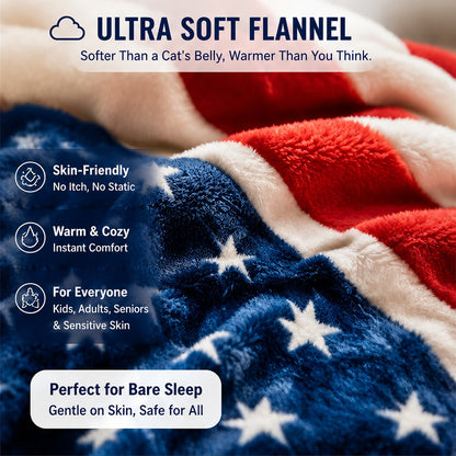 🇺🇸❤️American Flag Flannel Blanket — Ultra-Soft Flannel | Non-Shedding | Suitable for All Seasons | Available in Three Sizes
