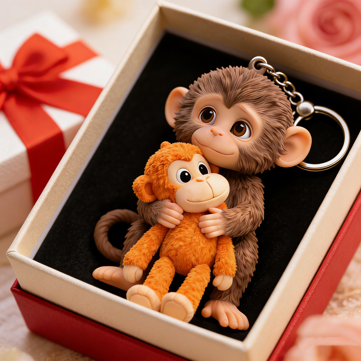 Monkey Hugging Monkey Keychain -Gift For Family, Friends, Loved Ones