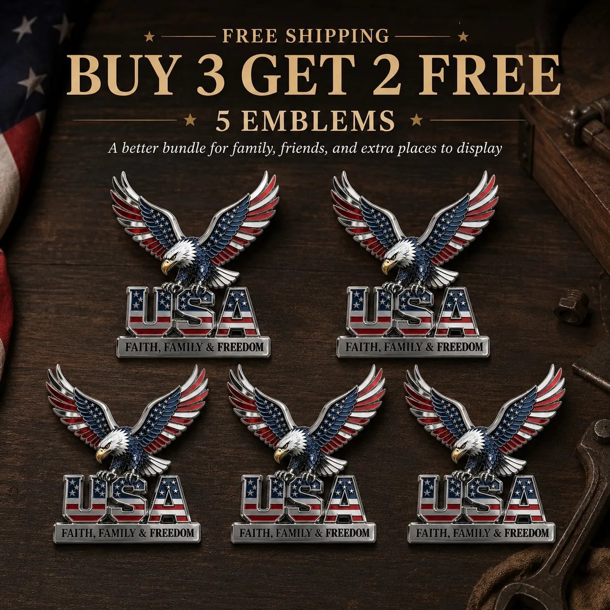 🇺🇸250th Anniversary 50% OFF - ★USA Faith, Family & Freedom★ Metal Emblem