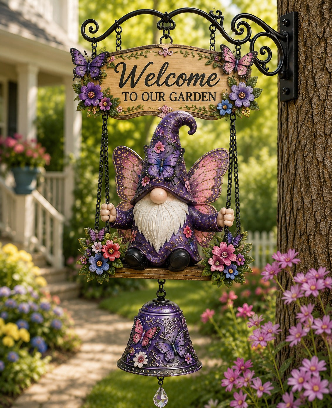 Patriotic Gnome Welcome Bell｜Americana Porch & Garden Hanging Decor