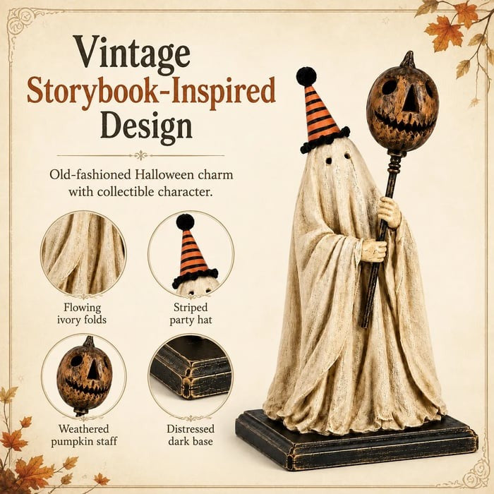 🏆Limited Time Sale 49% OFF Lighted Vintage Ghost Figurine with Glowing Pumpkin Staff 👻💡