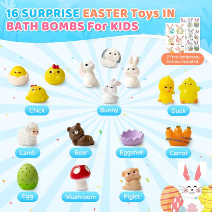 🥚Easter Surprise Bath Bombs for Kids🌈16-Pack