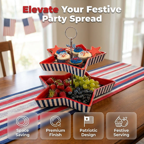 250th American Patriotic Two-Tier Star Serving Tray