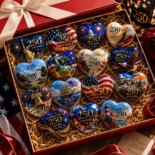🇺🇸 America 250th Anniversary Commemorative Heart Ornament Collection | 15-Piece Patriotic Keepsake Set🎁Buy 2 Free Shipping