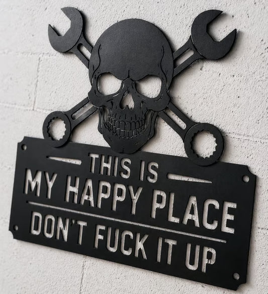 💀🛠️"This Is My Happy Place" Metal Wall Art Sign🔥