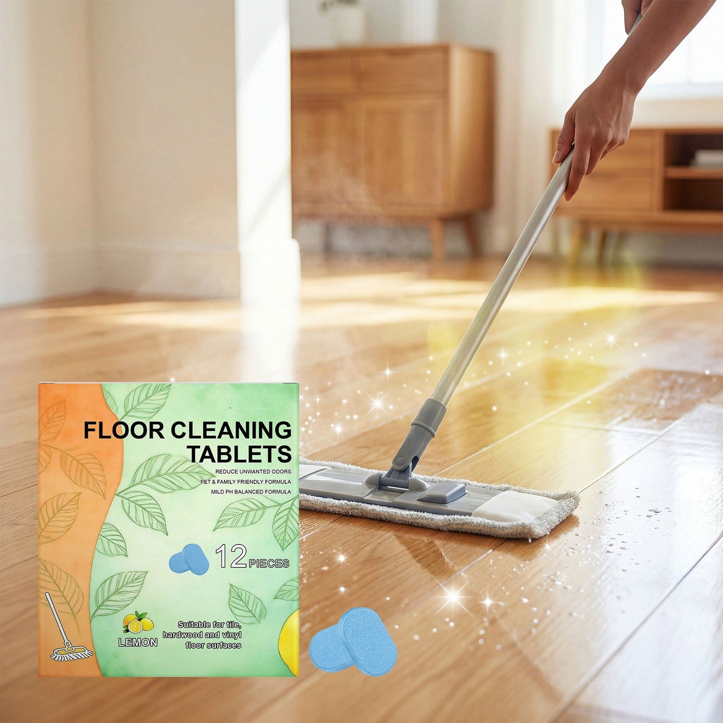 🌿🍋12pcs Floor Cleaning Solution Tablet Deep Cleans for Multiple Hard Floors