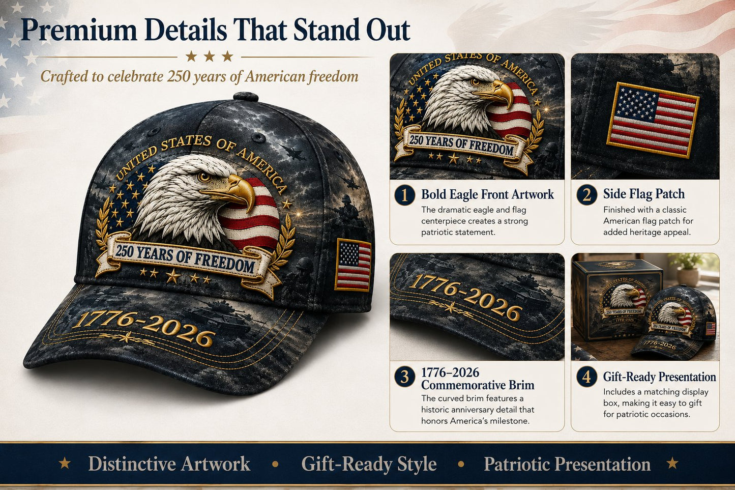 ✨250 Years of Freedom Eagle Cap❤️A proud tribute to America’s strength, sacrifice, and enduring spirit