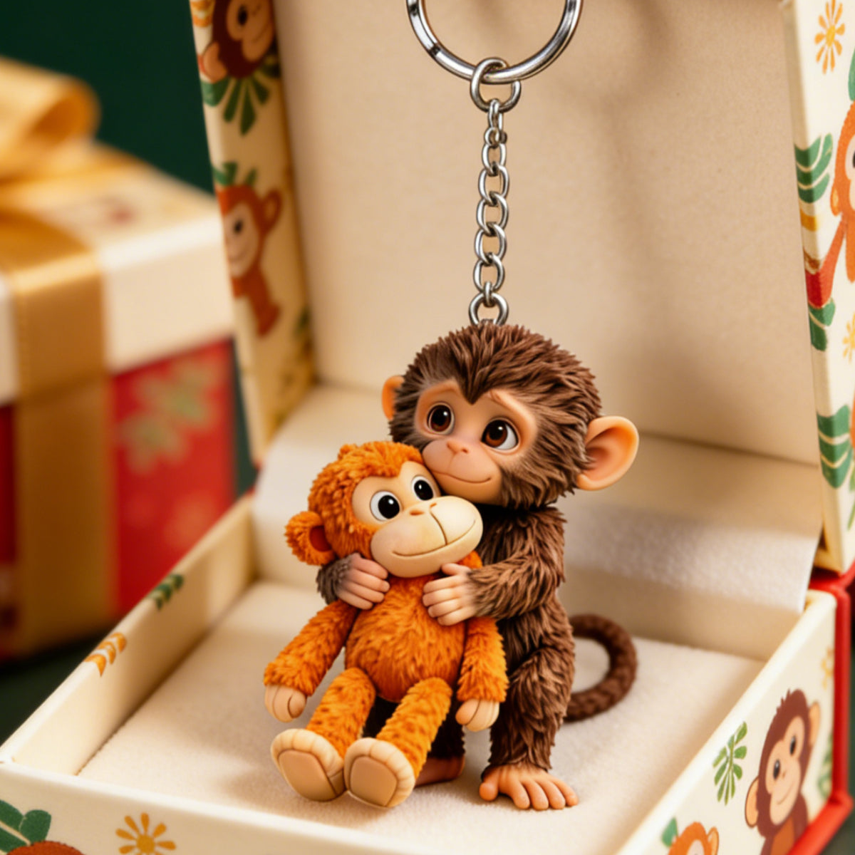 Monkey Hugging Monkey Keychain -Gift For Family, Friends, Loved Ones