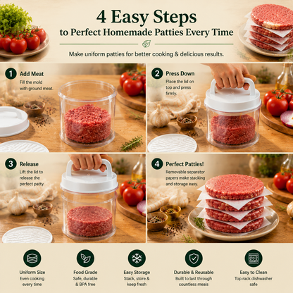 Burger Press Patty Maker Set – Make Perfect Evenly Sized Burgers at Home